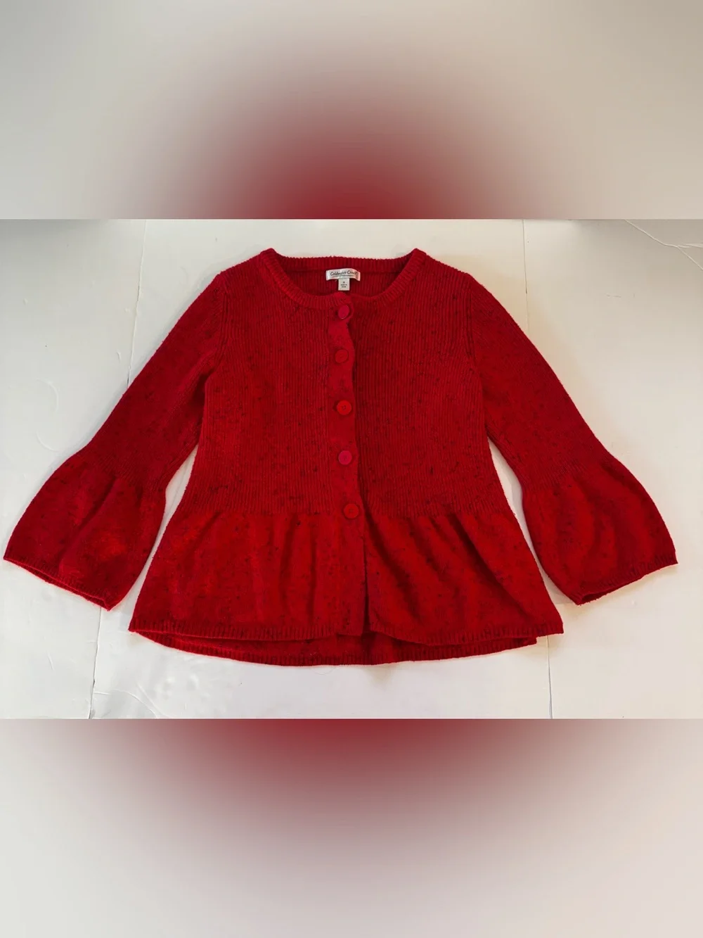 Coldwater Creek Red Peplum Button-Front Cardigan, Preppy Classic Academia- sz M - Picture 10 of 15